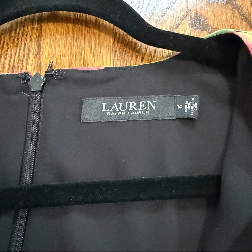 Lauren Ralph Lauren Short Sleeve Faux Wrap Black Pink Dress Size 14 - Picture 2 of 13